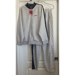 Canada Weather Gear Tracksuit Set Zip Jacket Pants Athletic Grey Maple Leaf Sz M